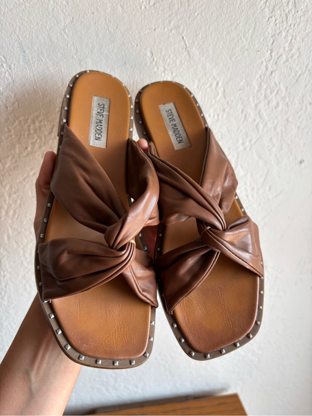 Steve Madden Tan/Brown Knotted Slide Sandals